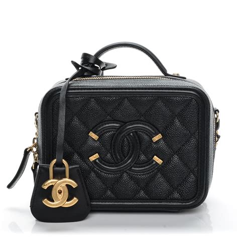 chanel caviar quilted small cc filigree vanity case black|Chanel Filigree Vanity Case Quilted Caviar Gold.